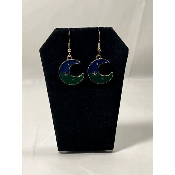 Moon Inspired Gold Colored Fish Hook Stud Earring - Picture 1 of 3